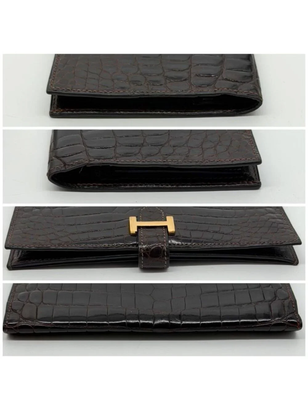 Hermes Bearn Classic Croco Brown Vintage Wallet